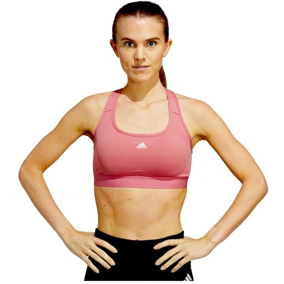 NWT Adidas Powerreact Training Medium Impact Sports Bra in Pink Strata Large A-C - Picture 1 of 11